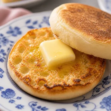 Freshly baked homemade English muffins with nooks and crannies