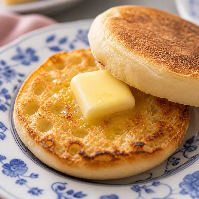 Freshly baked homemade English muffins with nooks and crannies
