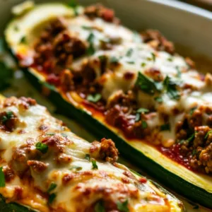 Deliciously Easy Stuffed Zucchini Boats with Ground Beef and melted cheese