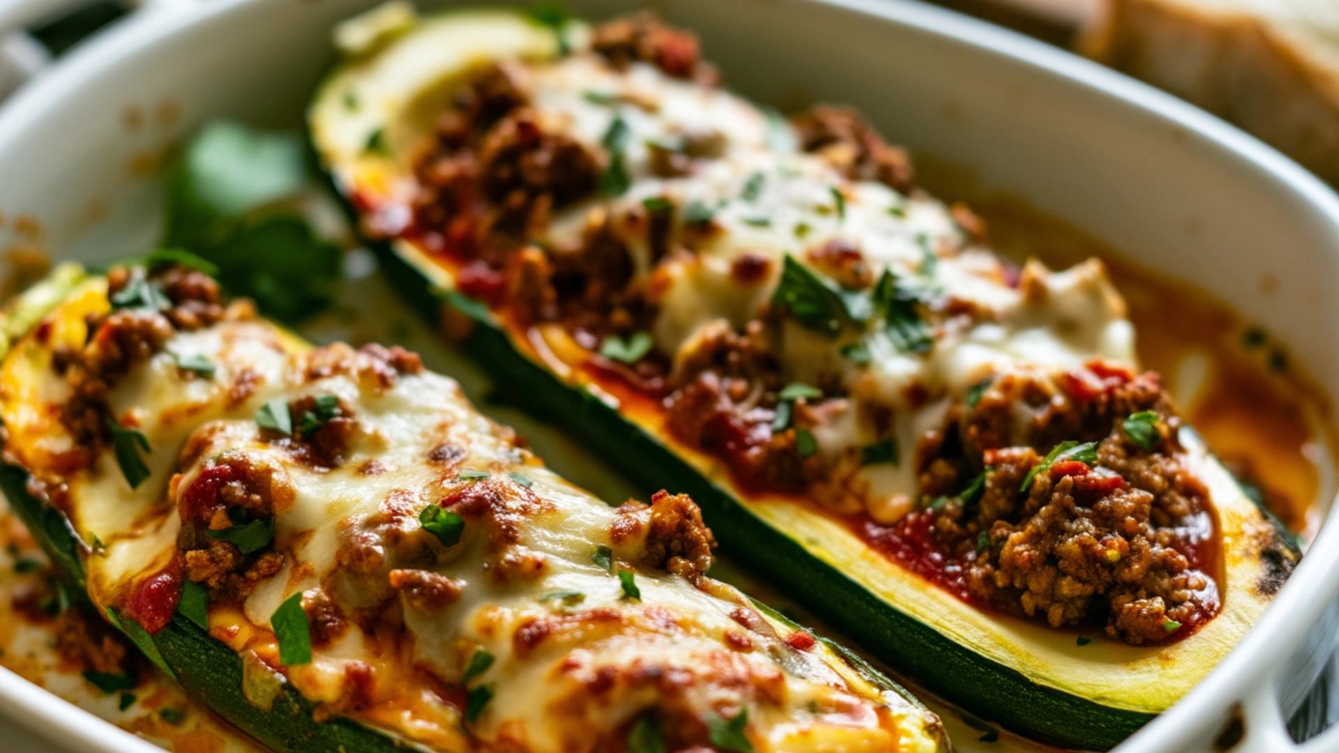 Deliciously Easy Stuffed Zucchini Boats with Ground Beef and melted cheese