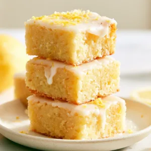 Easy Lemon Brownies With a Zesty Citrus Twist topped with fresh lemon glaze