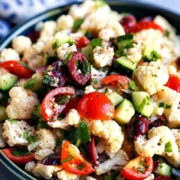 Easy Mediterranean Marinated Cauliflower Salad with fresh herbs and zesty dressing.