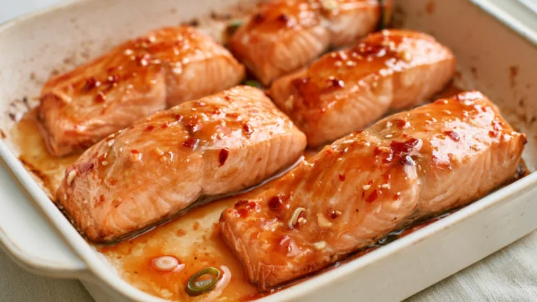 Easy Sweet Chilli Salmon with sticky Thai sweet chili glaze and lime