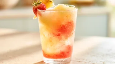 Easy Swirled Pineapple Strawberry Slushie recipe