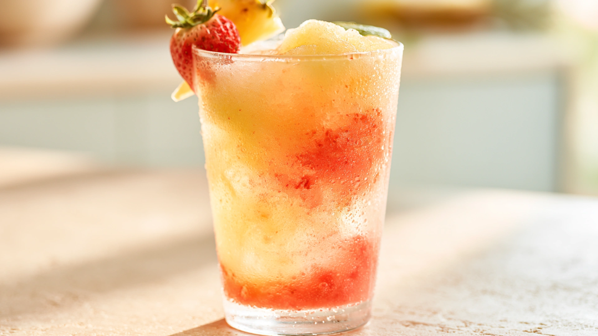 Easy Swirled Pineapple Strawberry Slushie recipe