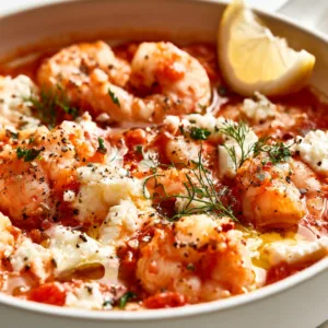Greek Shrimp with Tomatoes and Feta in a tomato garlic sauce