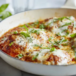 Ground Chicken Parmesan with melted mozzarella and marinara sauce