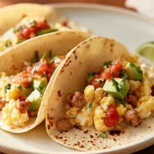 High Protein Cottage Cheese Breakfast Tacos with eggs and avocado
