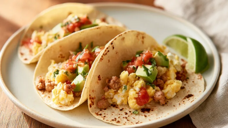 High Protein Cottage Cheese Breakfast Tacos with eggs and avocado