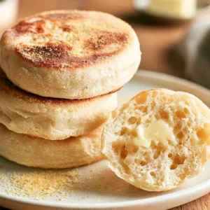 Homemade English Muffins with golden edges and nooks and crannies