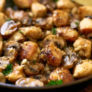 Mushroom Chicken Bites with garlic butter and browned mushrooms
