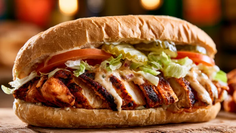 New Orleans Blackened Chicken Po’ Boy with remoulade and pickles