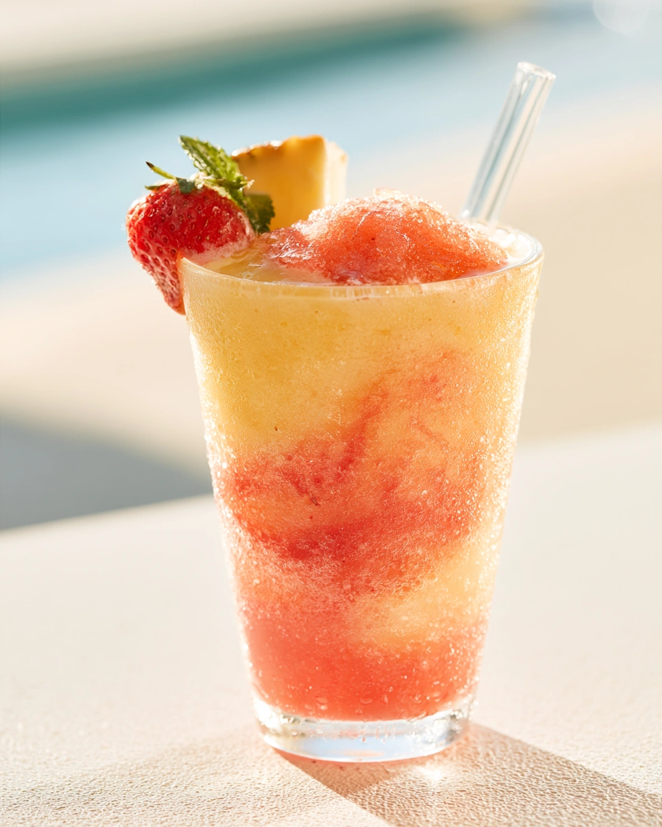 Swirled Pineapple Strawberry Slushie summer drinks