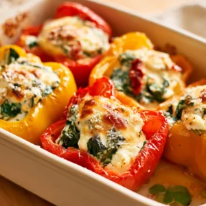 Tuscan Ricotta Stuffed Peppers with spinach and sun-dried tomatoes