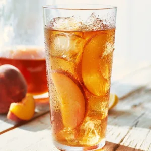 Southern Peach Tea with fresh peaches and ice
