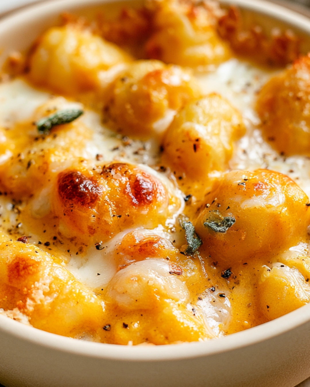 Air Fryer Pumpkin Gnocchi Bake served with salad