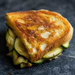 Delicious zucchini grilled cheese sandwich with melted cheese and fresh zucchini slices.