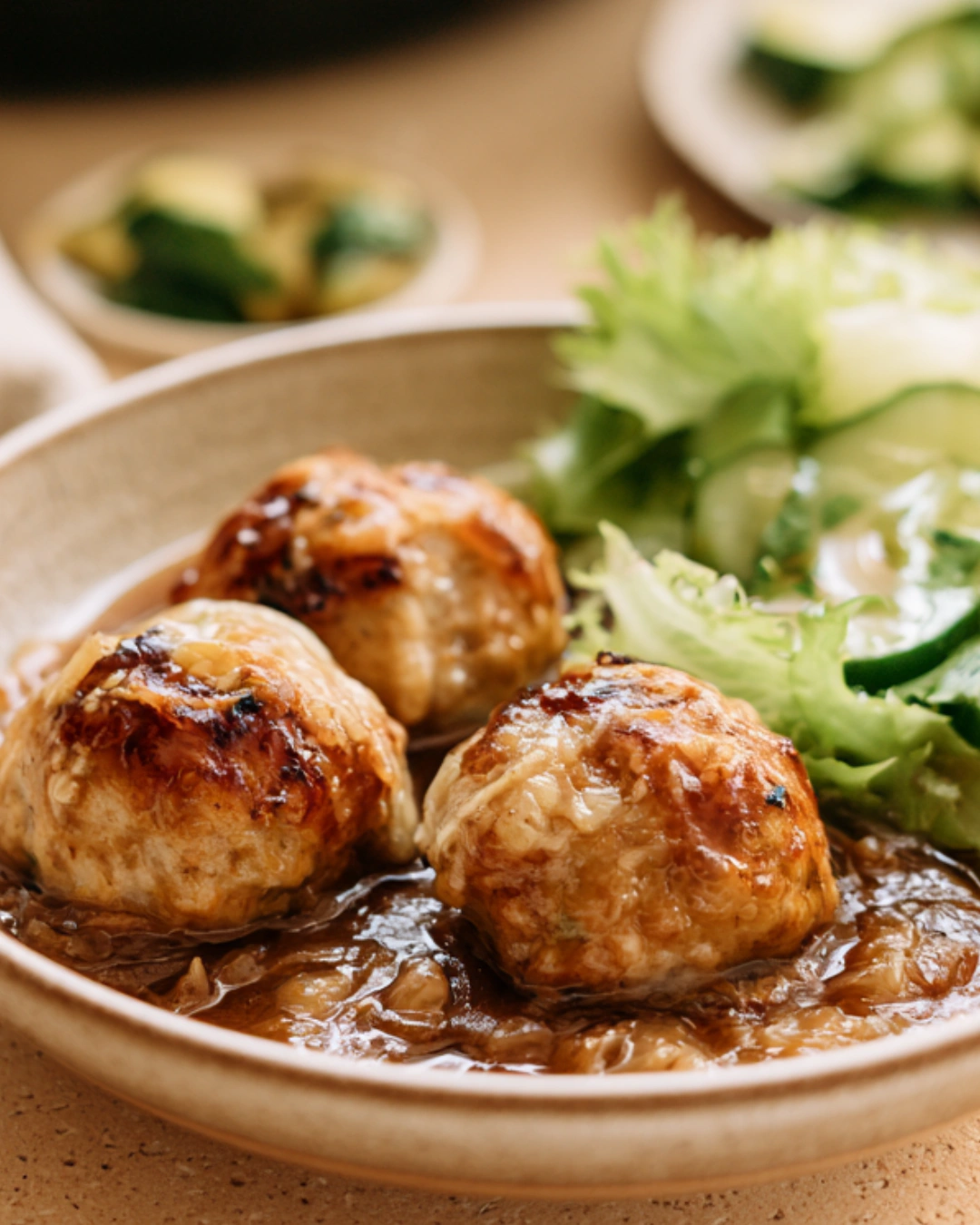 French Onion Chicken Meatballs Low Carb & Gluten Free with caramelized onions