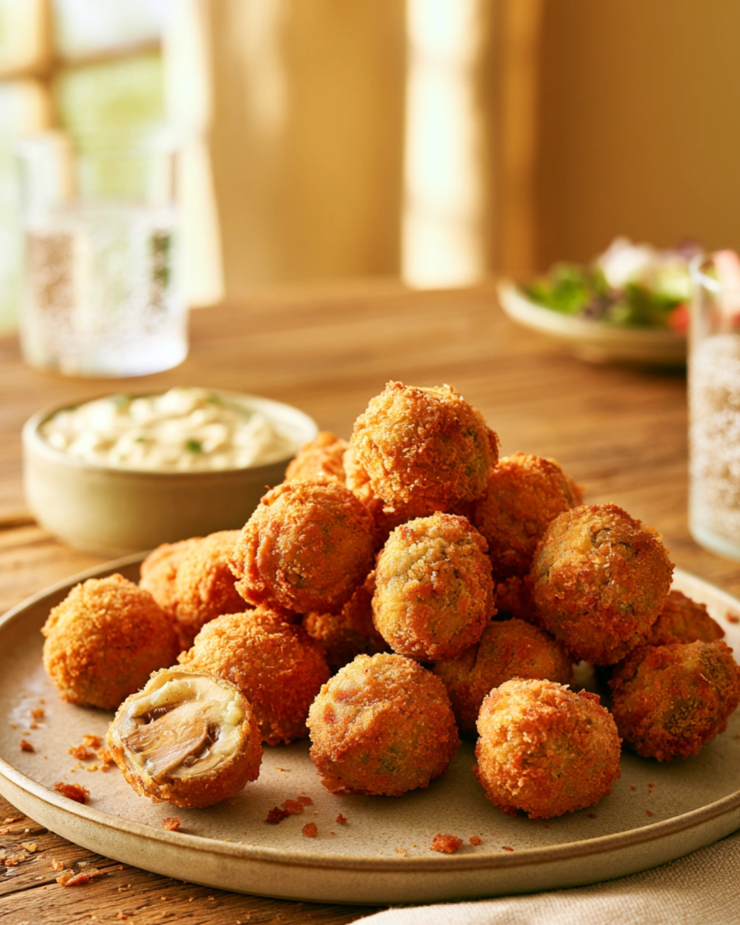 Fried Garlic Mushrooms served for snack night