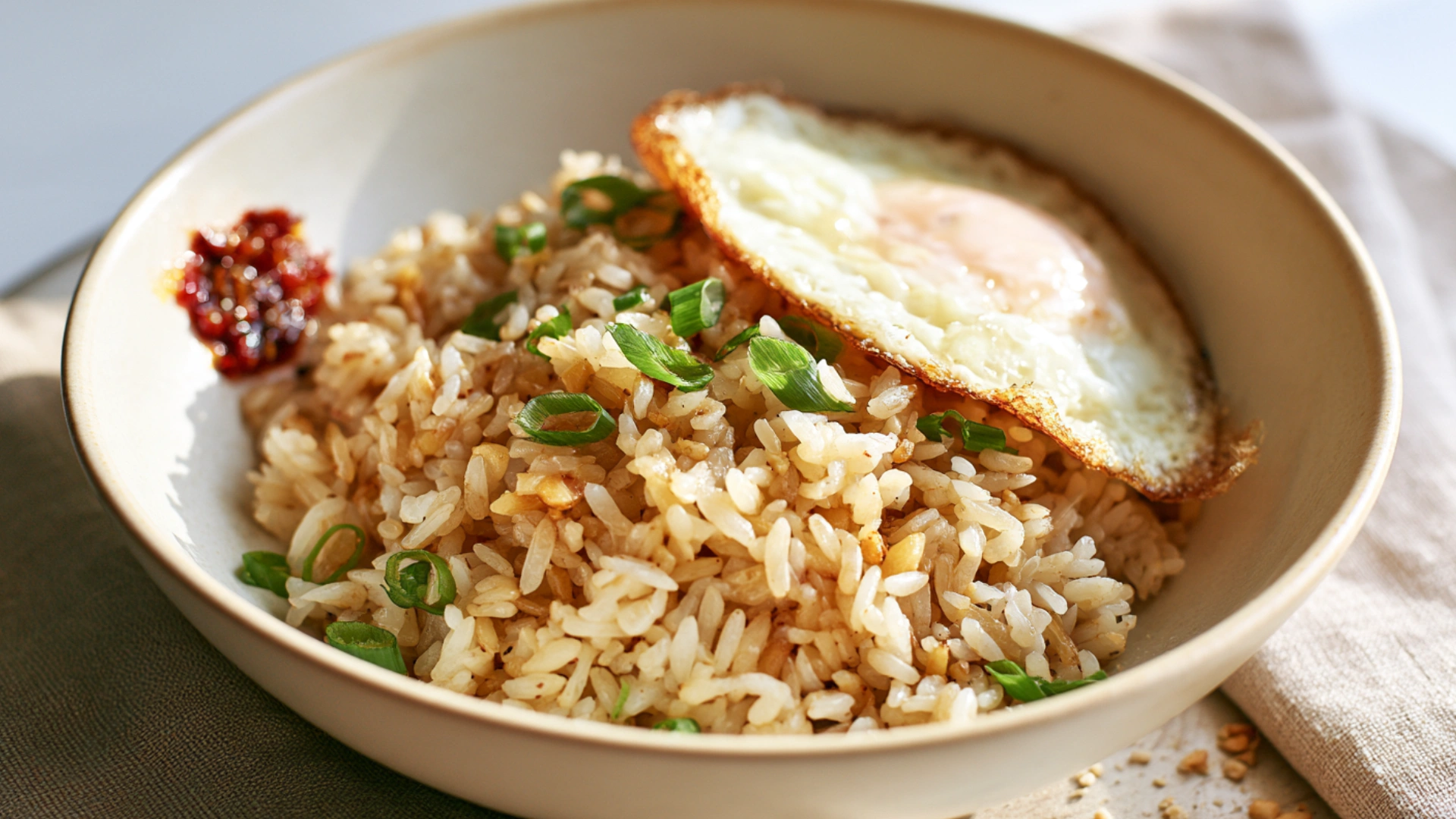 Garlic Butter Fried Rice in 20 Minutes with fried egg