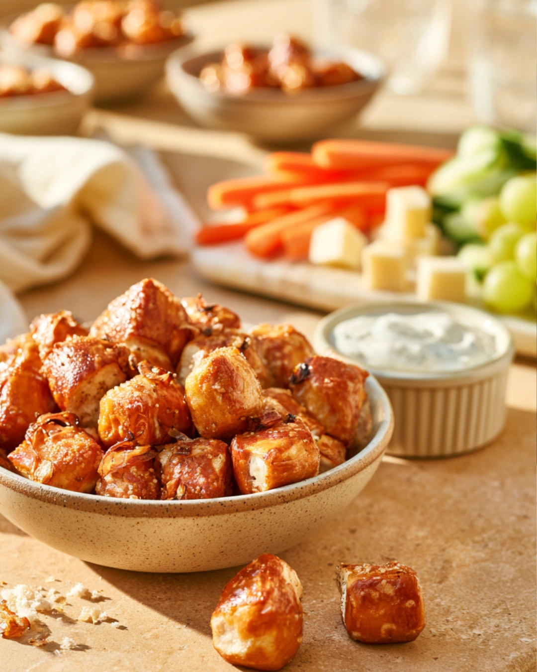 Honey Mustard & Onion Pretzels Bites served for a party snack