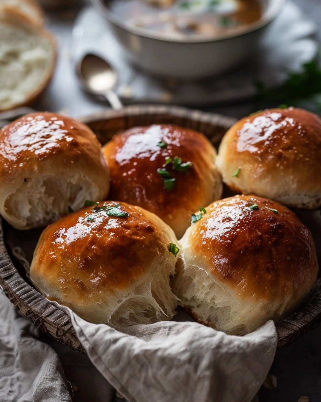 Oatmeal Molasses Rolls served with soup and butter