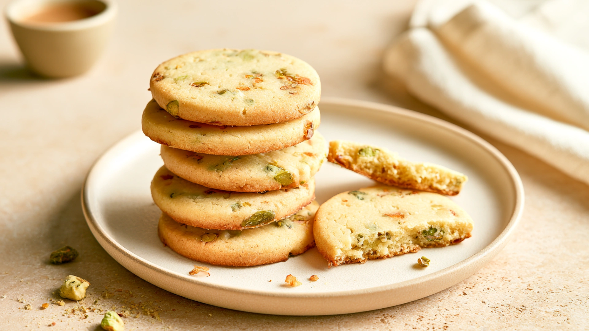 Pistachio Shortbread Cookies with roasted pistachios