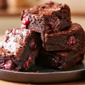 Roasted Chocolate Cherry Brownies with fudgy centers and jammy cherries