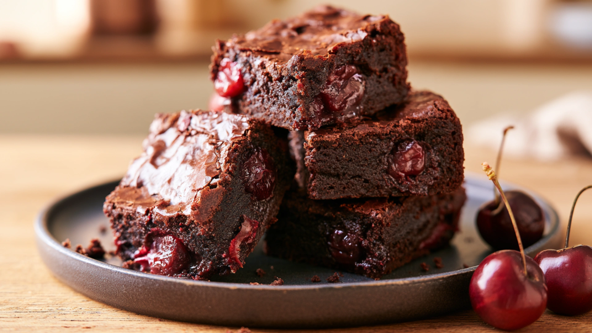 Roasted Chocolate Cherry Brownies with fudgy centers and jammy cherries