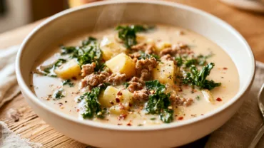 Whole30 Zuppa Toscana with sausage, potatoes, and kale