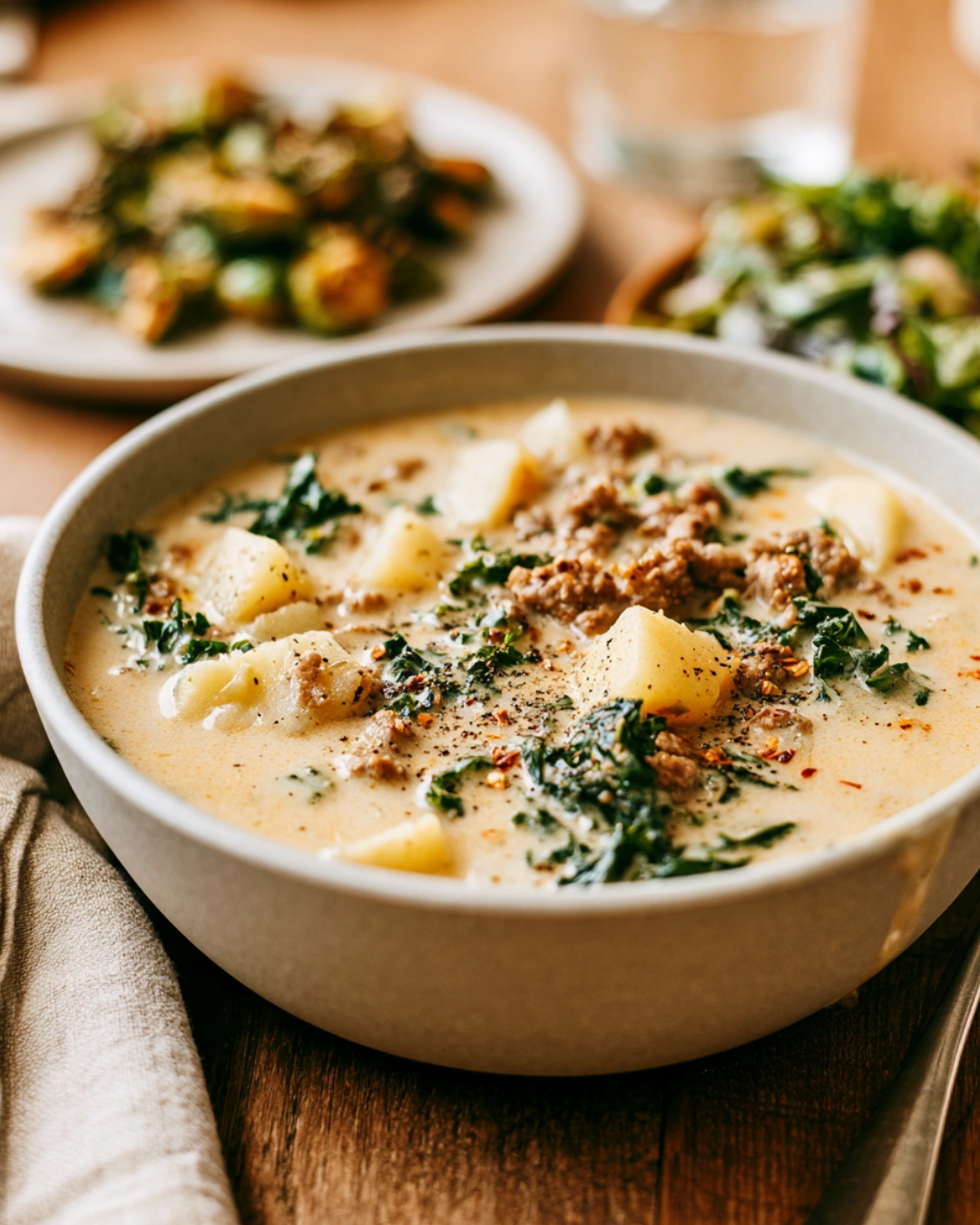Whole30 Zuppa Toscana served with roasted vegetables