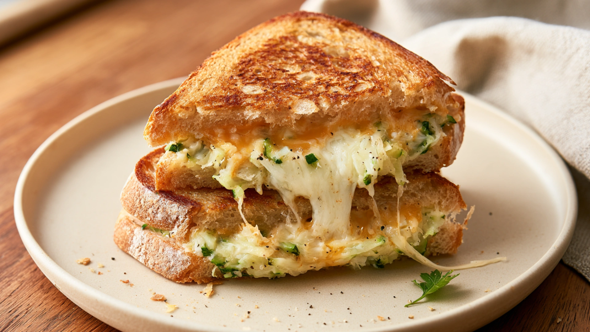 Zucchini Grilled Cheese with crispy bread and melted cheese